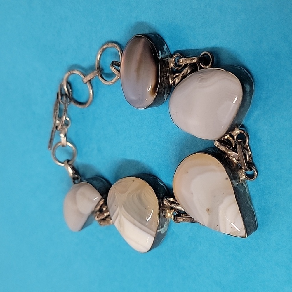 Gorgeous Sterling Silver and Agate Stone Toggle Clasp Bracelet